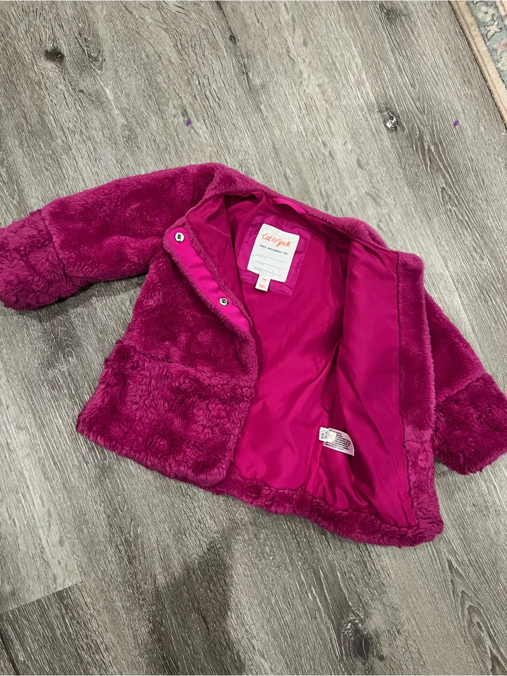 Cat & Jack Girls' Bright Magenta Plush Puffer Jacket